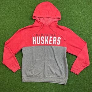 Vintage Captivating Nebraska Huskers Football NCAA Colorblock Hoodie Sz L
